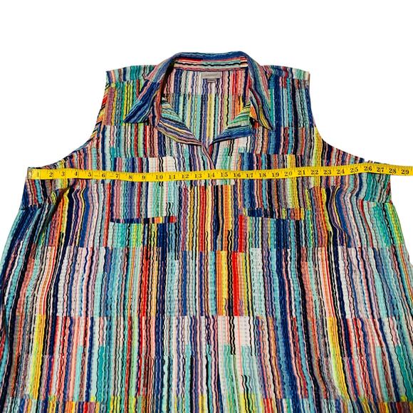 AVENUE Sleeveless Button Down Shirt 26/28 Multicolored Chest Pockets Artsy Top - Picture 5 of 6